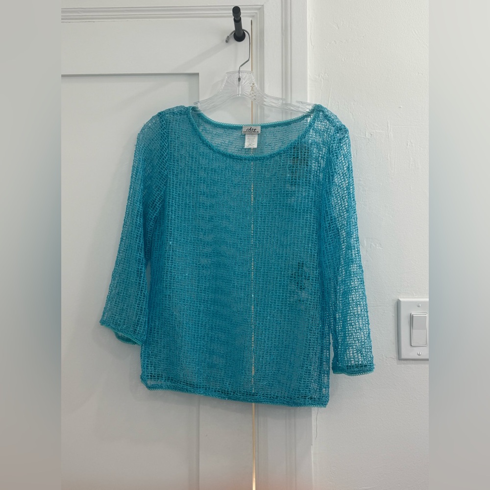 cdw bright light blue netted sequin top (fair condition) (read)
